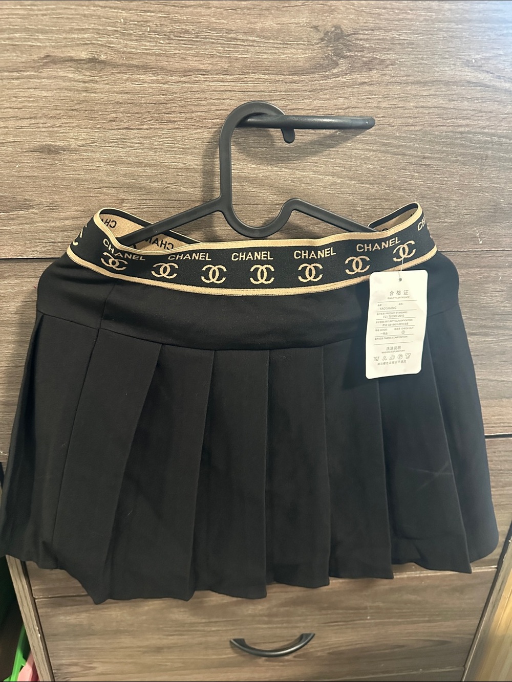 Black Mini Pleated Skirt with Logo Waistband size L